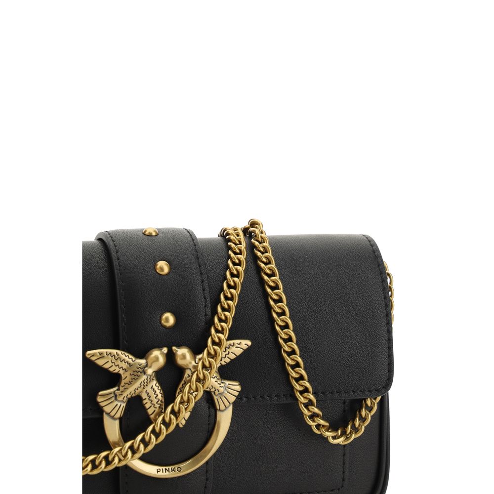 PINKO Love One Borsa a Tracolla Piccola in Pelle Nera SS26
