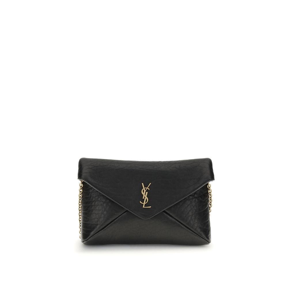Saint Laurent Cassandre Black Lambskin Chain Clutch