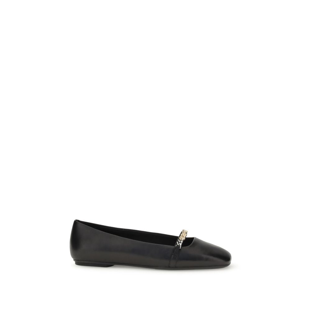 PINKO Black Leather Ballerinas with Metallic Logo Detail AW25