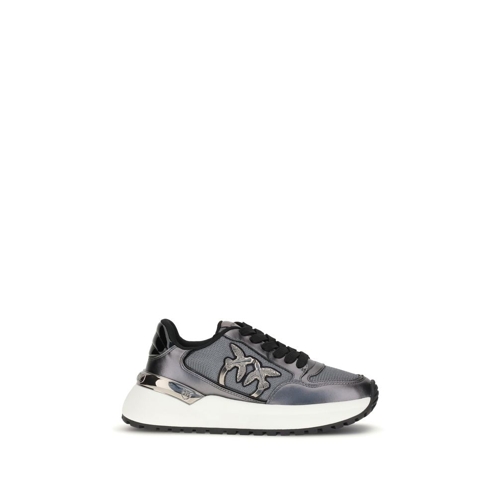 PINKO Sneakers Basse Glitterate in Tessuto e Pelle Grigia AW25