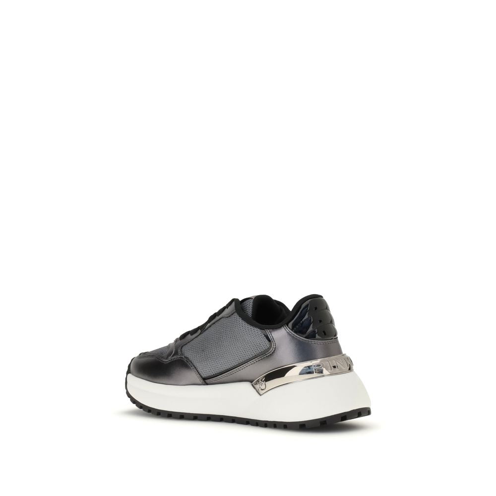 PINKO Sneakers Basse Glitterate in Tessuto e Pelle Grigia AW25