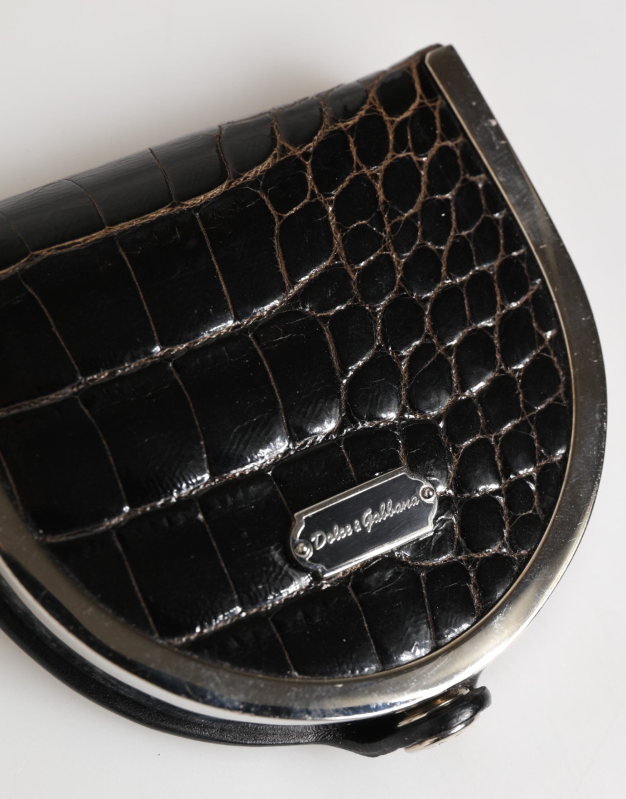 Dolce & Gabbana Black Polished Crocodile Leather Mens Coin Purse Wallet
