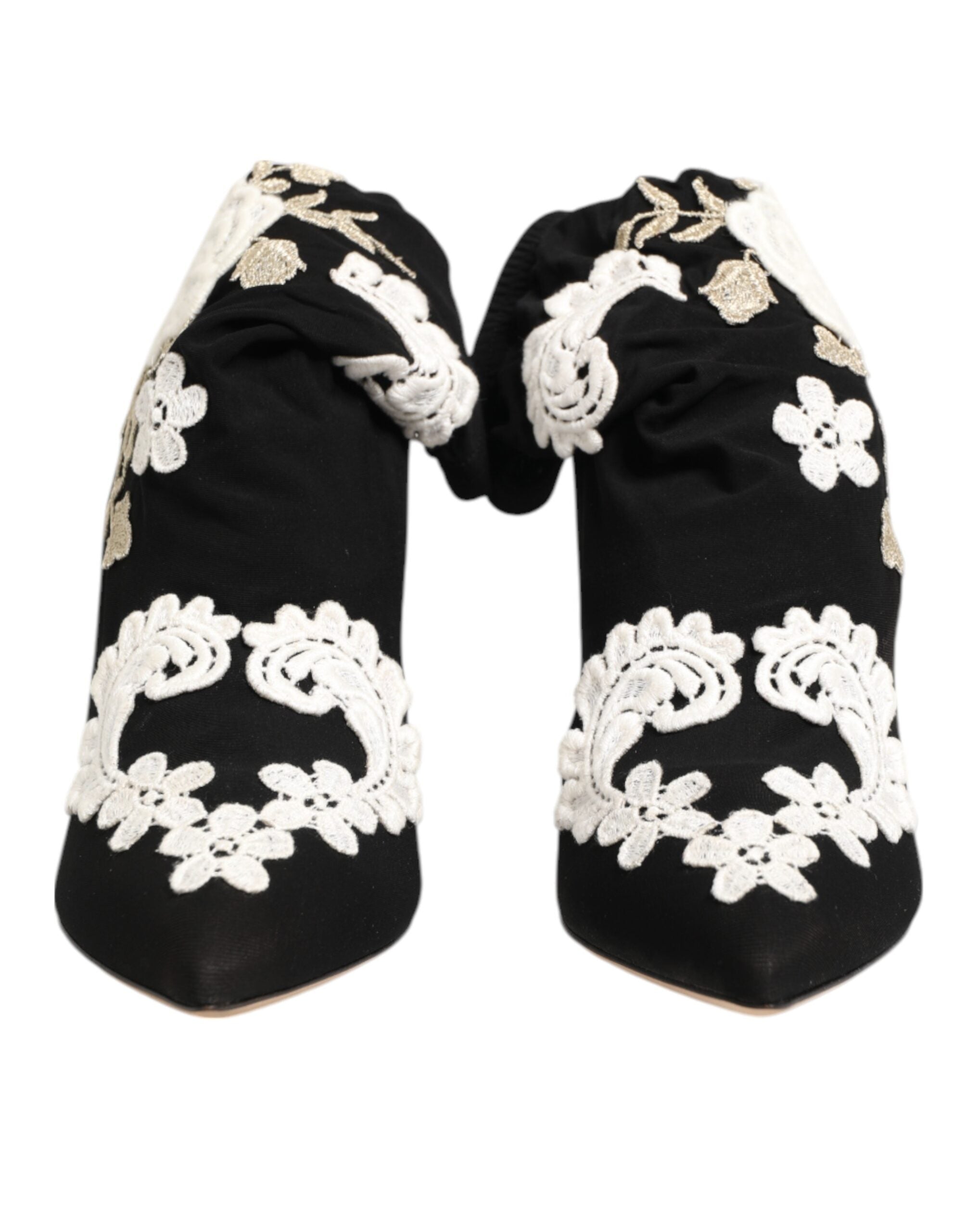 Dolce & Gabbana Black White Embroidered Jersey Stiletto Boots Shoes