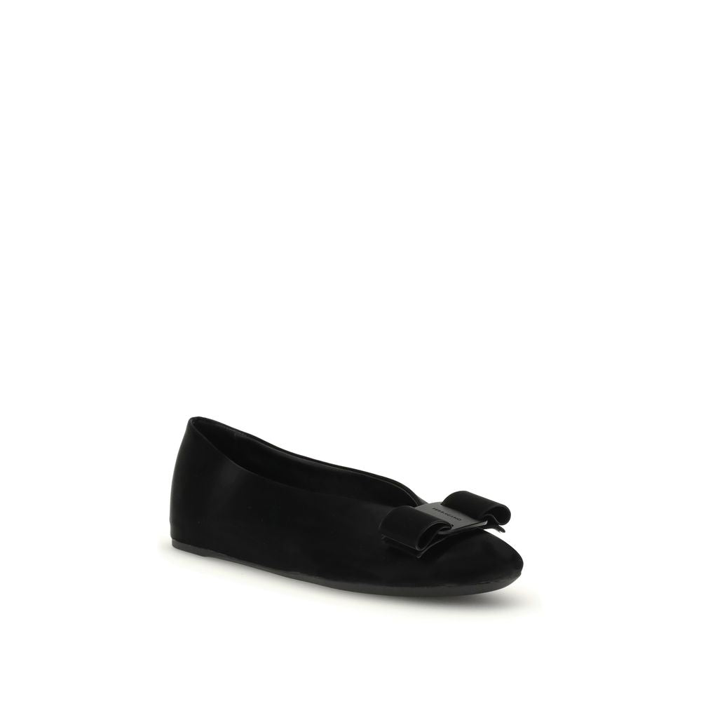 Ferragamo Vara Bow XL Black Calfskin Ballerinas with Drop Heel