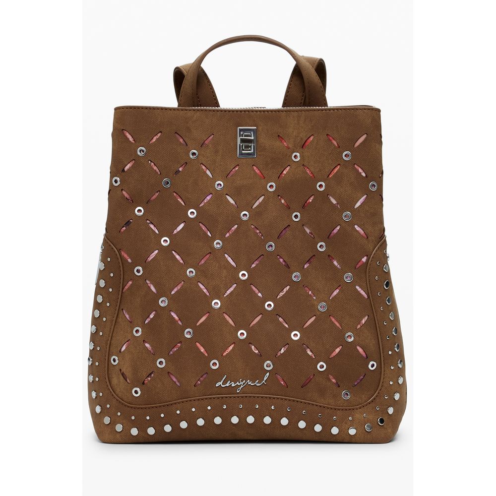Desigual Yankee Metal Patch Sumy Women's Mini Backpack in Brown Polyethylene, Studs
