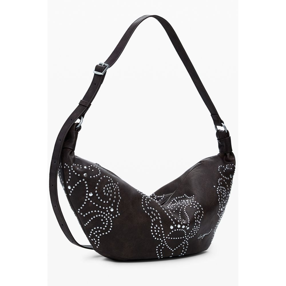 Borsa a Spalla Desigual Munster Poker Face in Polietilene Marrone, Borchie