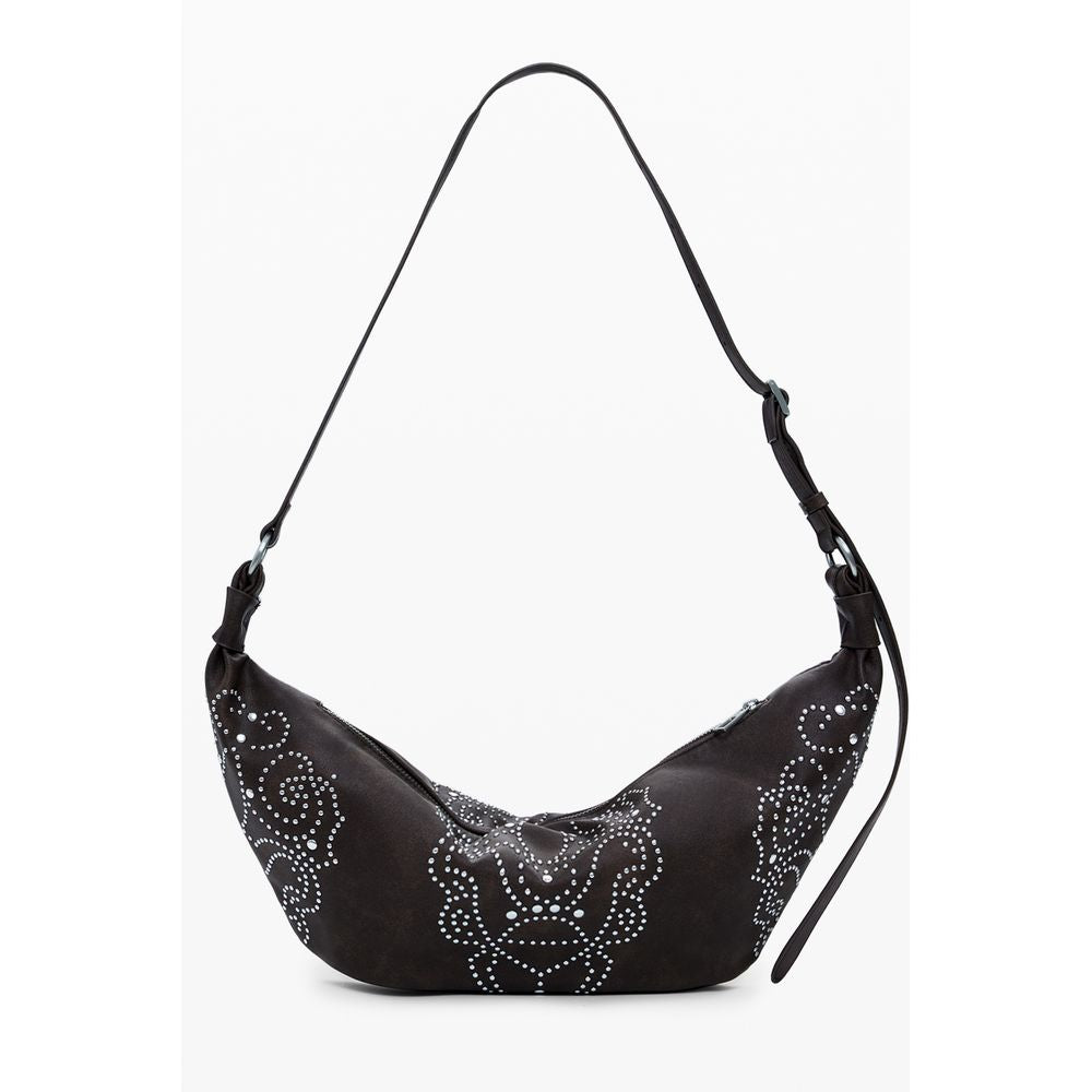 Borsa a Spalla Desigual Munster Poker Face in Polietilene Marrone, Borchie