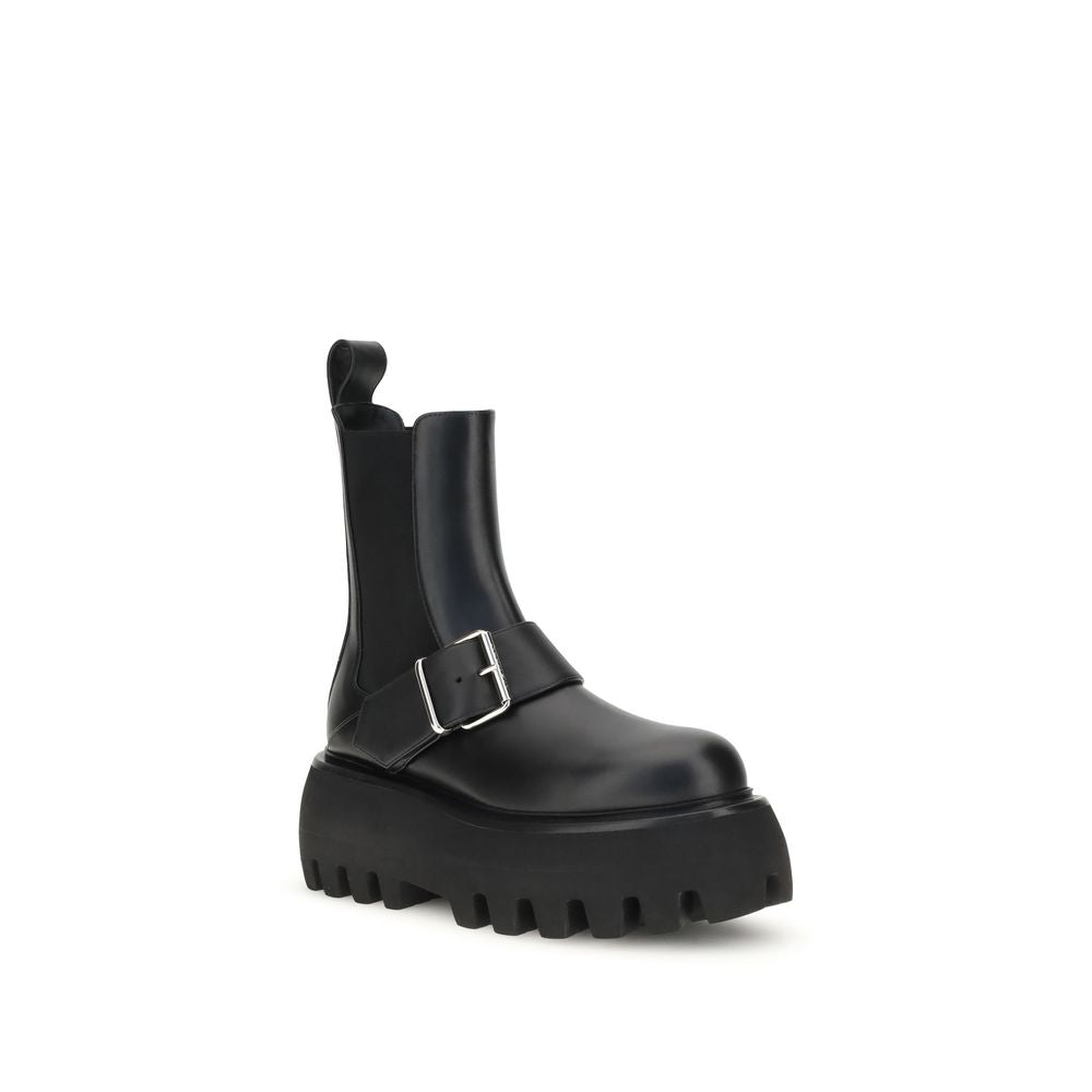 Alexander McQueen Sofa Buckle Ankle Boots in Black Calfskin