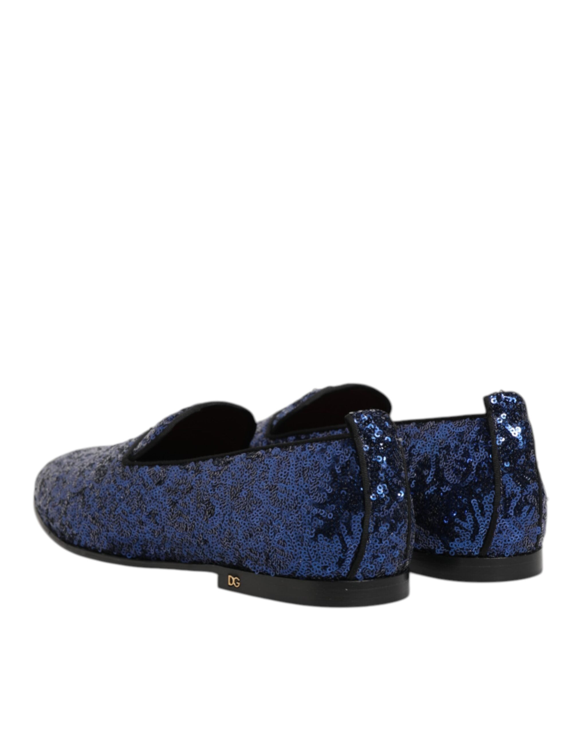 Dolce & Gabbana Blue Sequined Loafers Slippers Men Dress Shoes