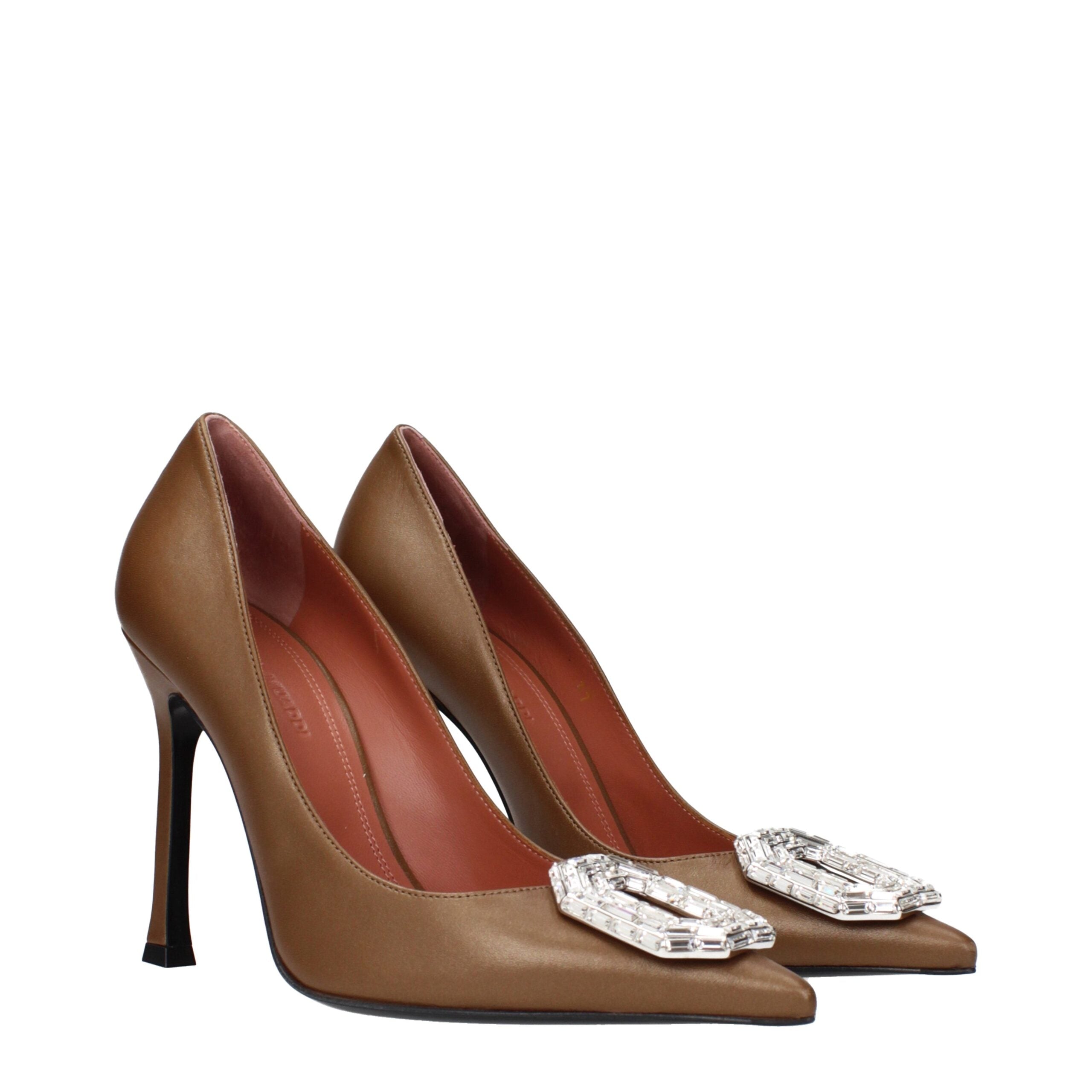 Amina Muaddi Camelia Pumps 105mm in Brown Leather (Jewelry)