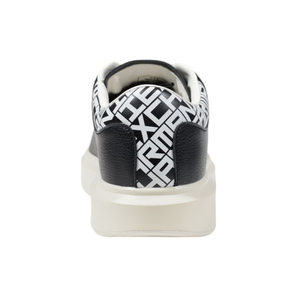 Armani Exchange Men's Black and White Leather Sneakers with Logo