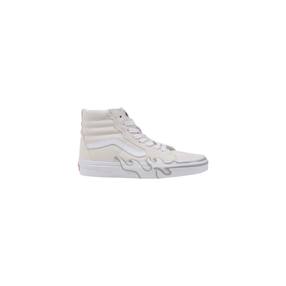 Vans UA SK8-Hi Flame High Top Sneakers in White Suede, Flame Logo
