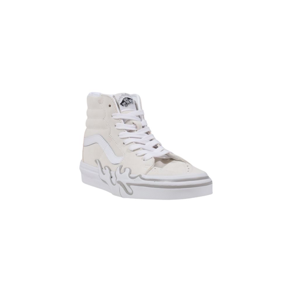 Vans UA SK8-Hi Flame High Top Sneakers in White Suede, Flame Logo