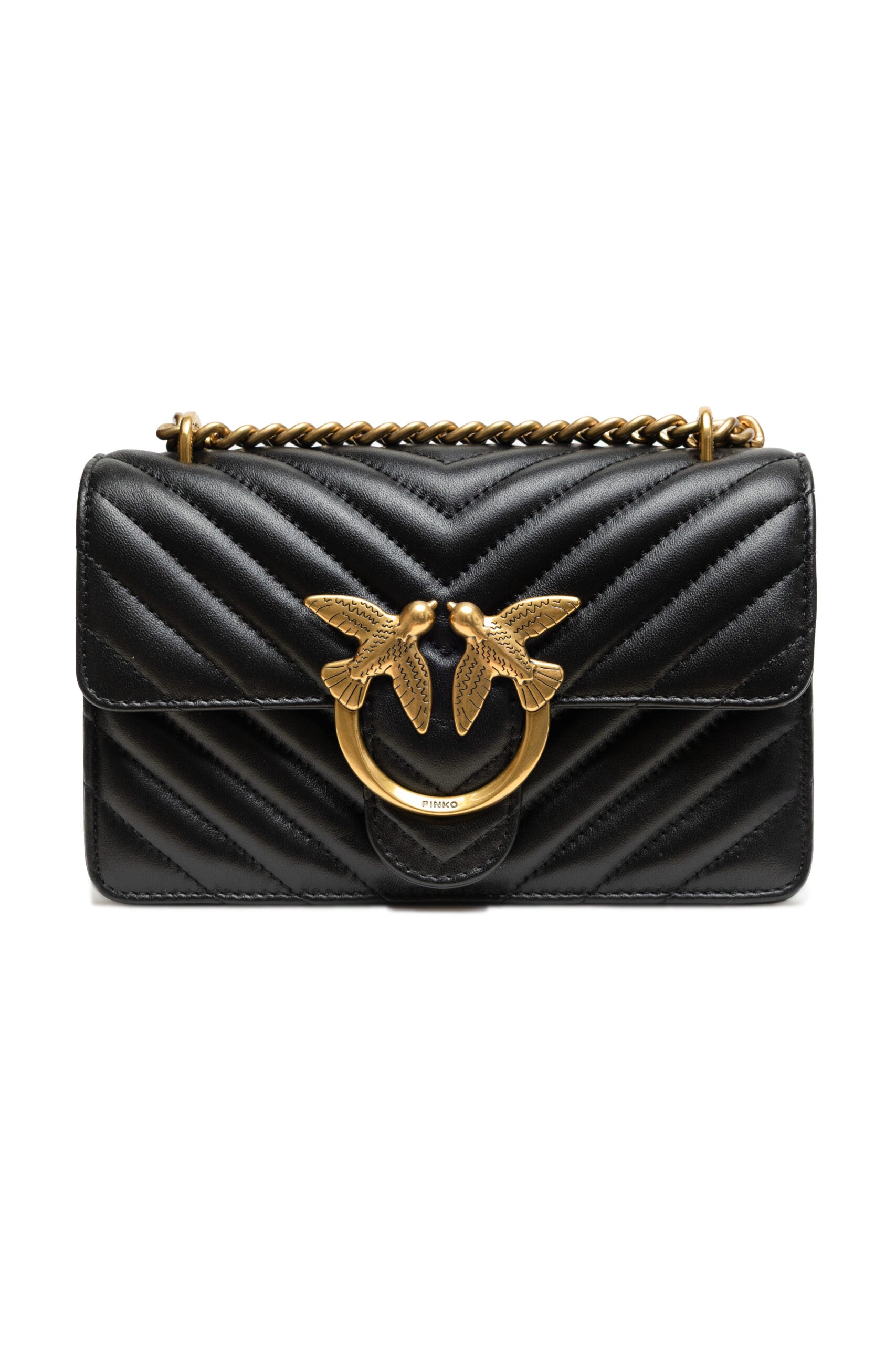 PINKO Borsa Love One Mini Matelassé Nera in Pelle Chevron