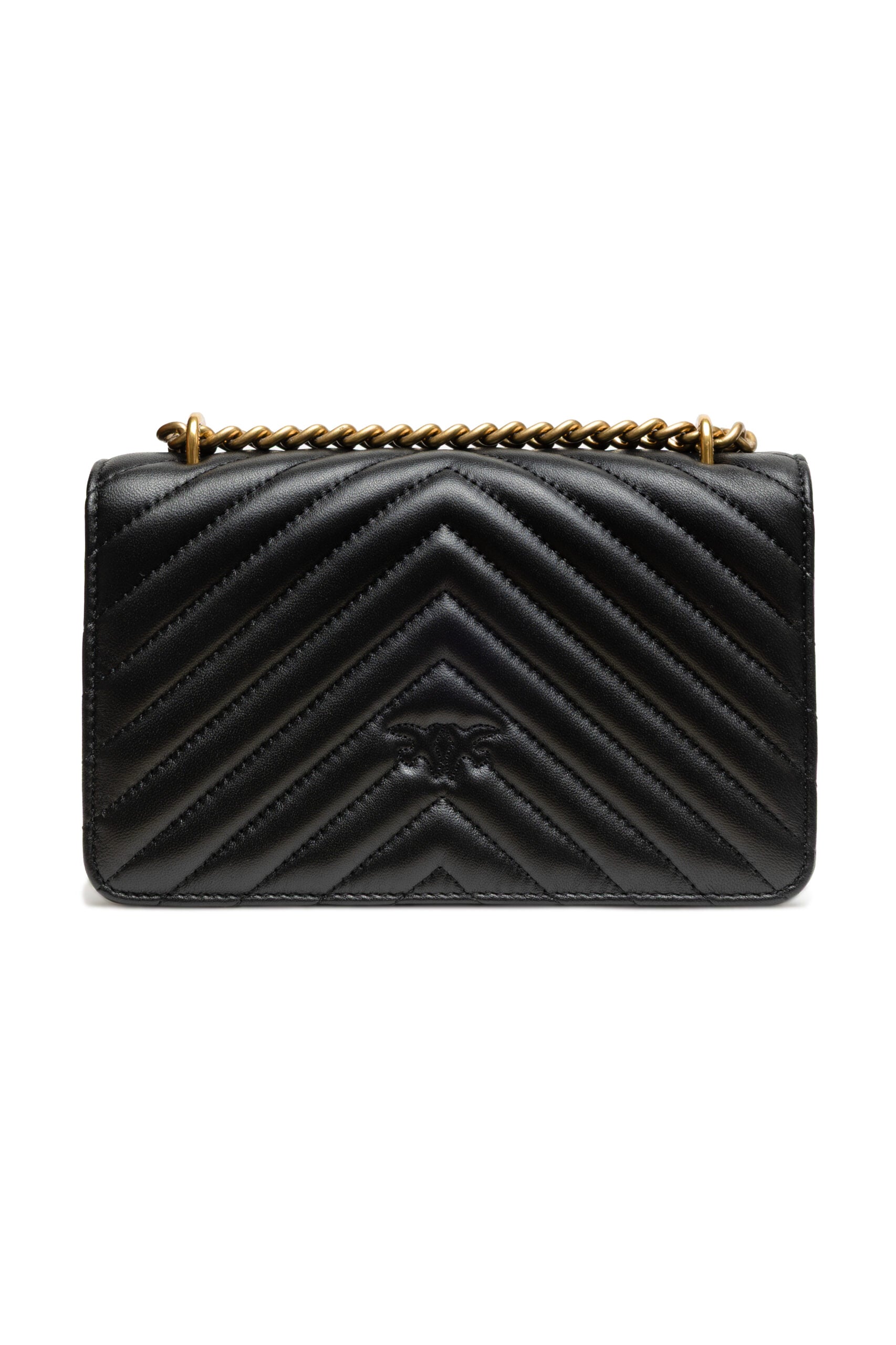 PINKO Borsa Love One Mini Matelassé Nera in Pelle Chevron