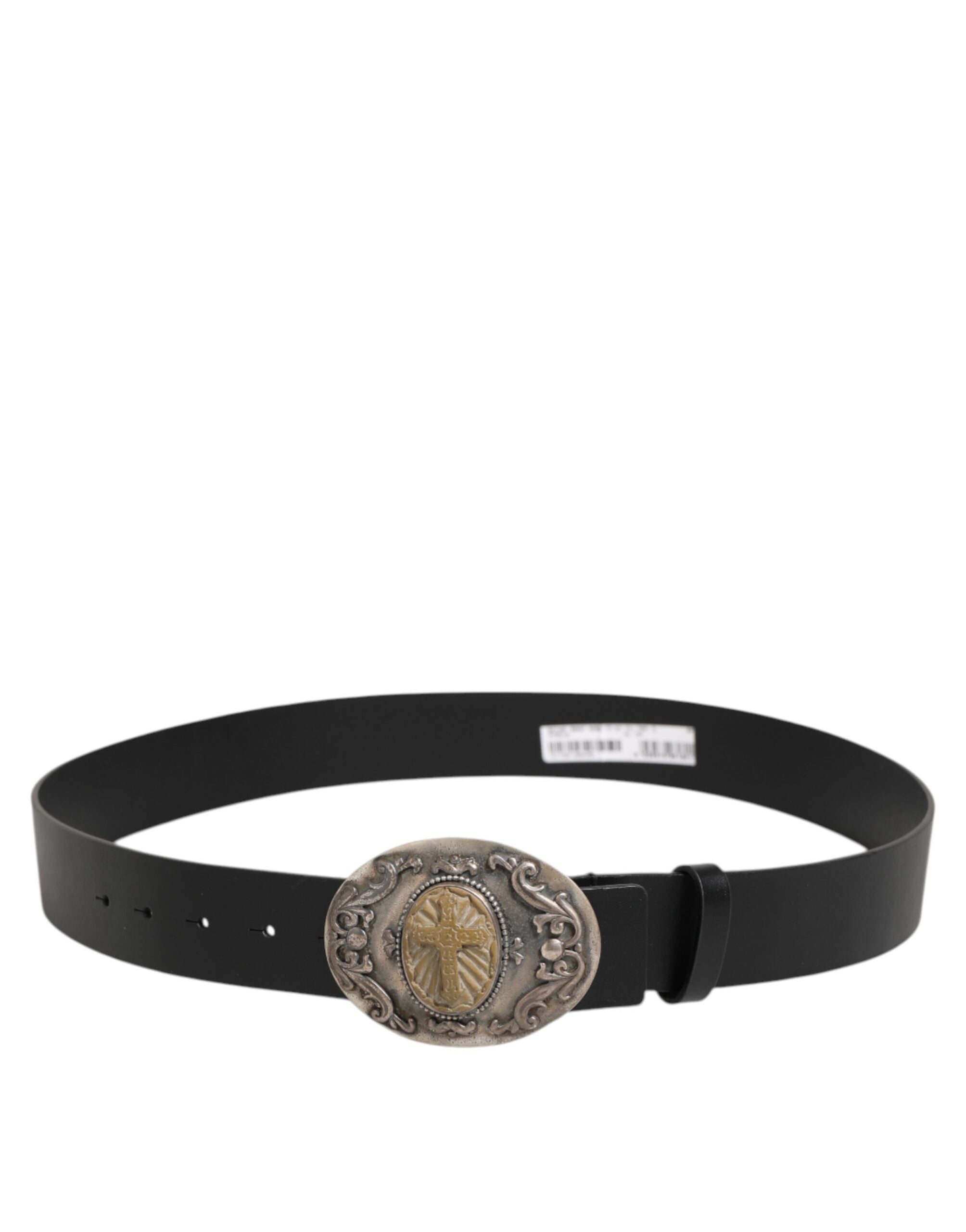 Dolce & Gabbana Black Leather Ornate Metal Buckle Men Belt