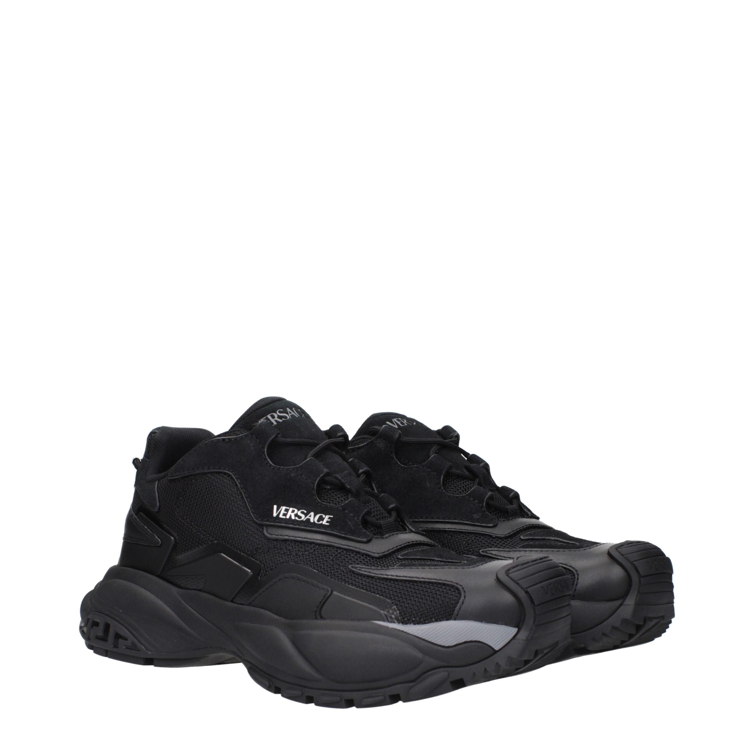 Versace Athletic Sneakers in Black Fabric, Multi-Logo