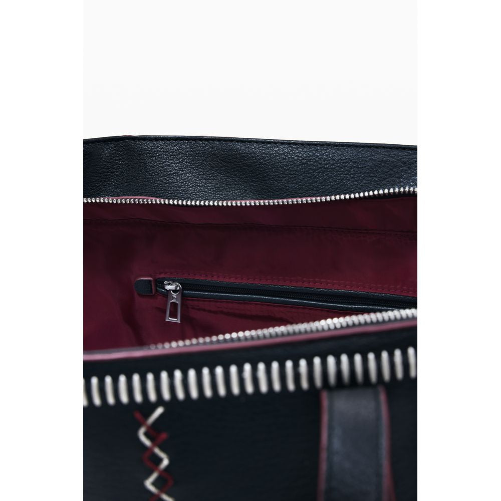 Borsa a Spalla Desigual Manhattan Pespuntes Guimar in Polietilene Nero