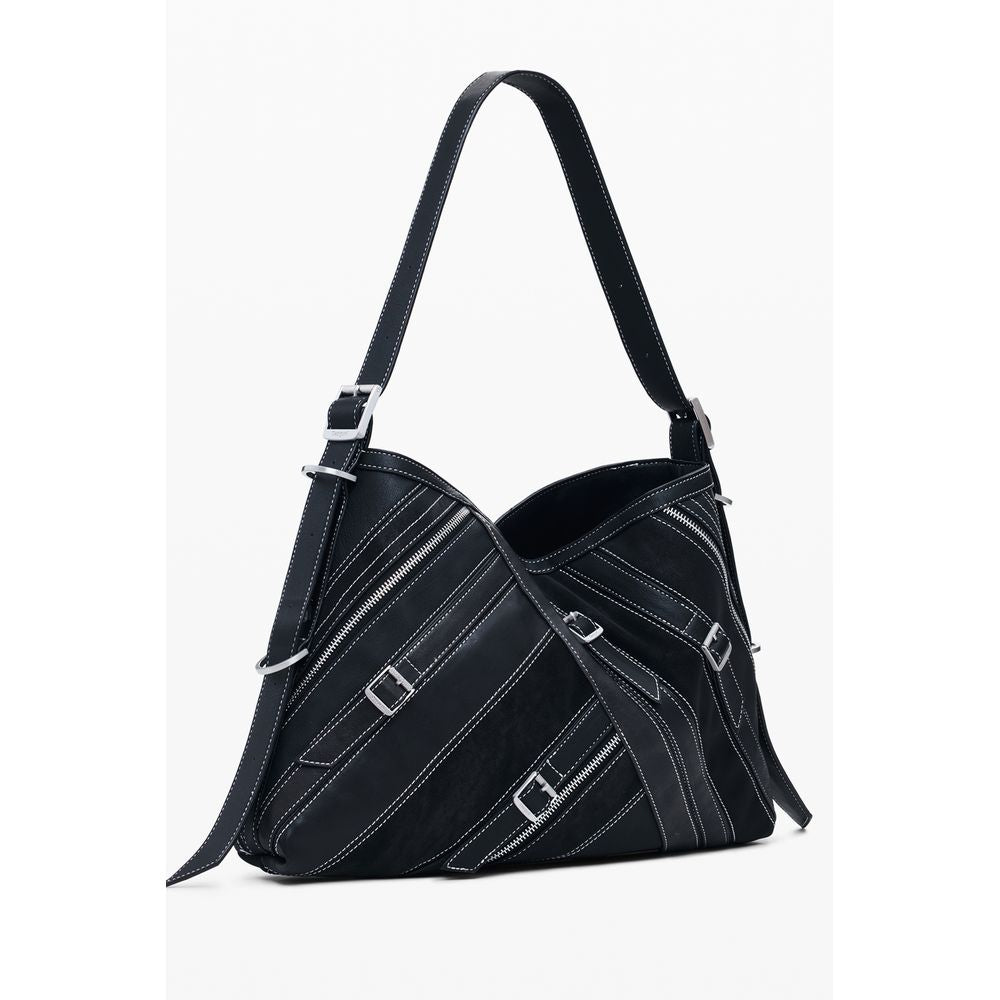 Desigual Fibonacci Buxton Shoulder Bag in Black Polyethylene, 2 Compartments and Contrasting Details