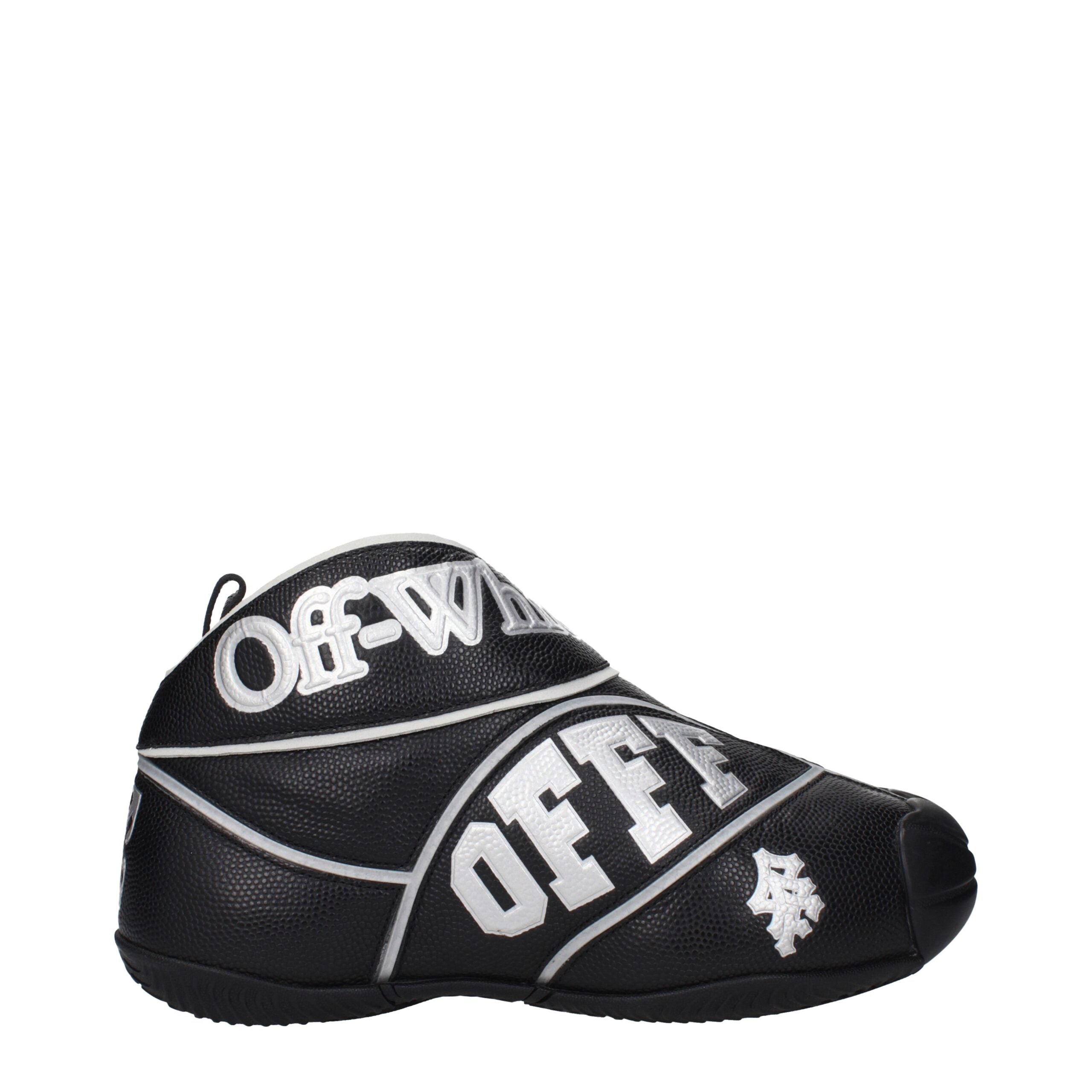 Off-White High-Top Sneakers in Black Leather with Front Logo