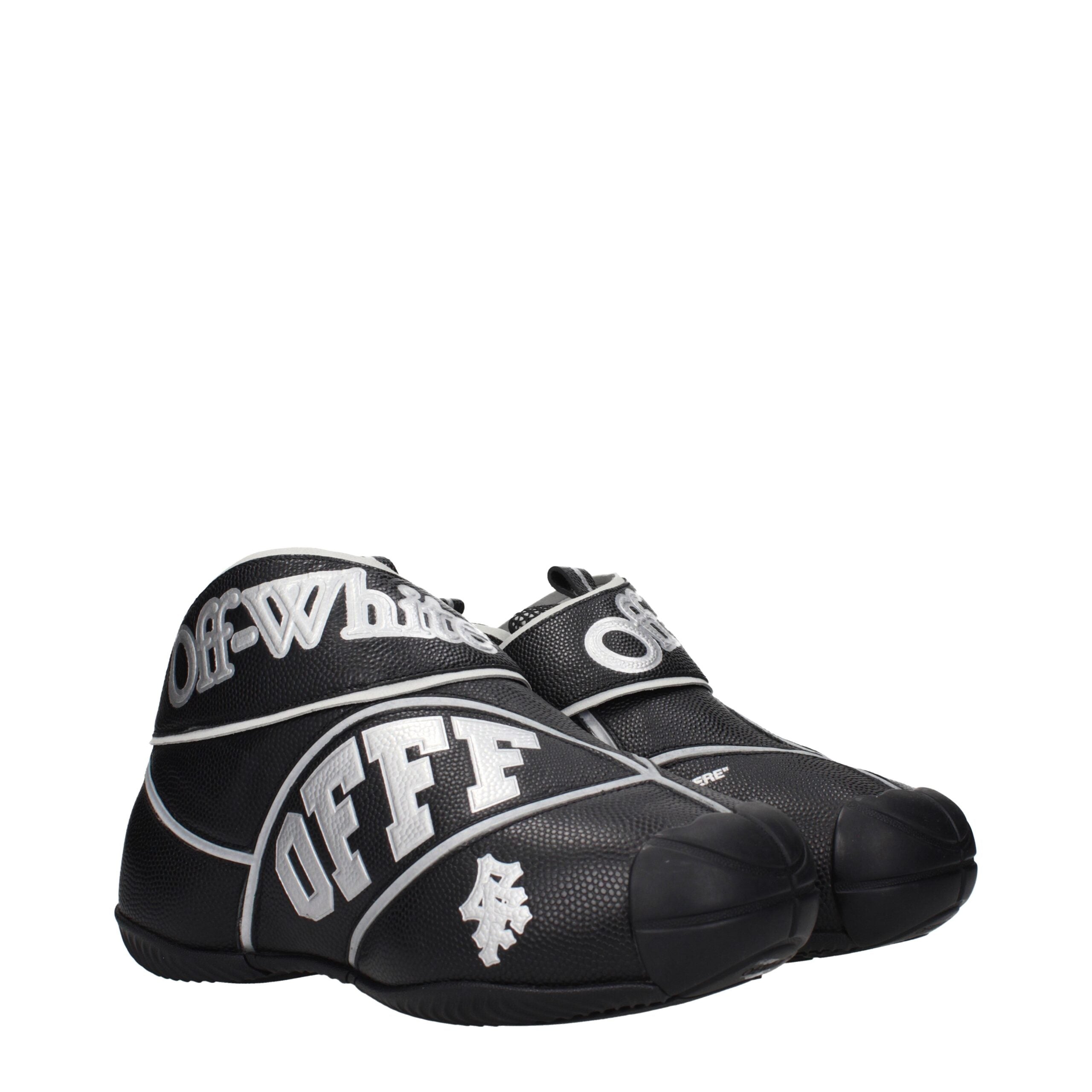 Off-White High-Top Sneakers in Black Leather with Front Logo