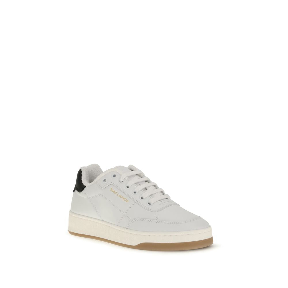 Saint Laurent SL/61 Sneakers Basse Bianche in Pelle con Firma Oro