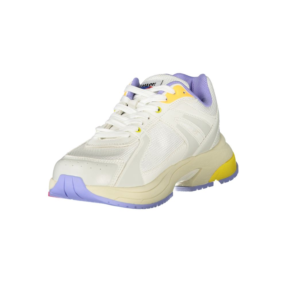 Blauer Sneakers Donna in Poliuretano Bianco, Dettagli Blu a Contrasto