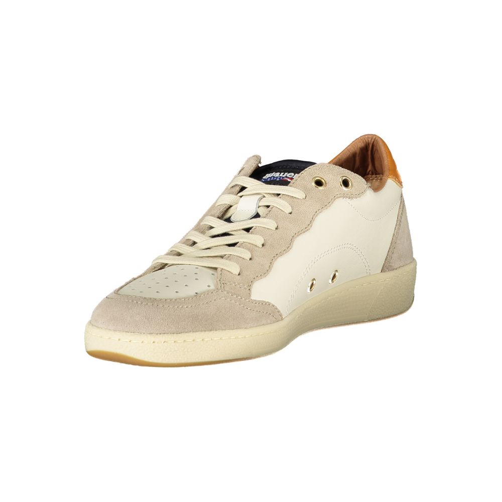 Blauer Men's White Sports Sneakers with Contrasting Details and Removable Insole