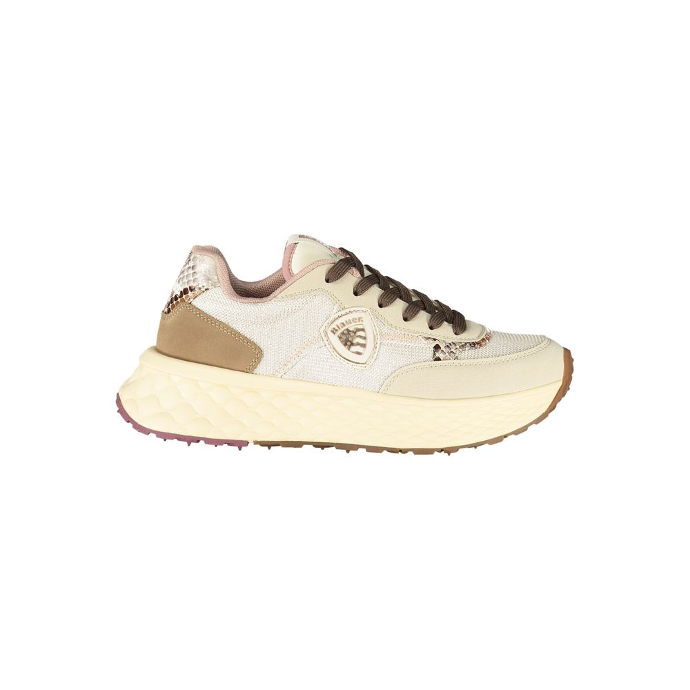 Blauer Women's Beige Sports Sneakers with Contrasting Details and Logo Appliqué