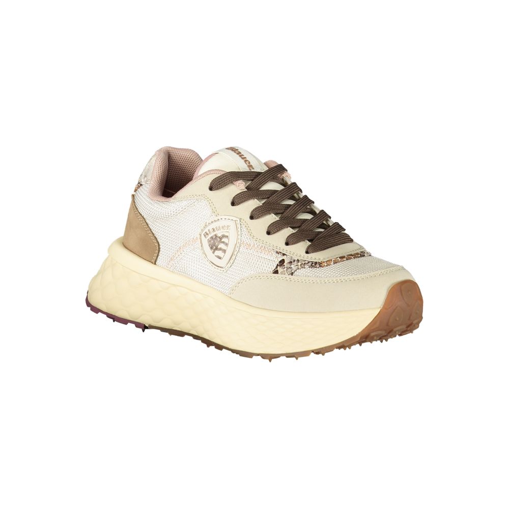 Blauer Women's Beige Sports Sneakers with Contrasting Details and Logo Appliqué