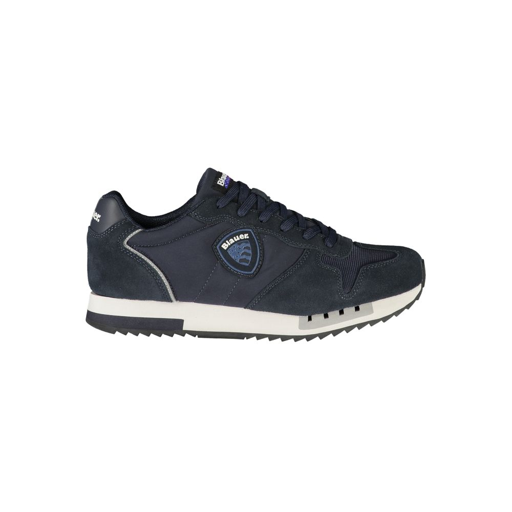 Blauer Men's Blue Leather Sports Sneakers with Contrasting Details and Removable Insole