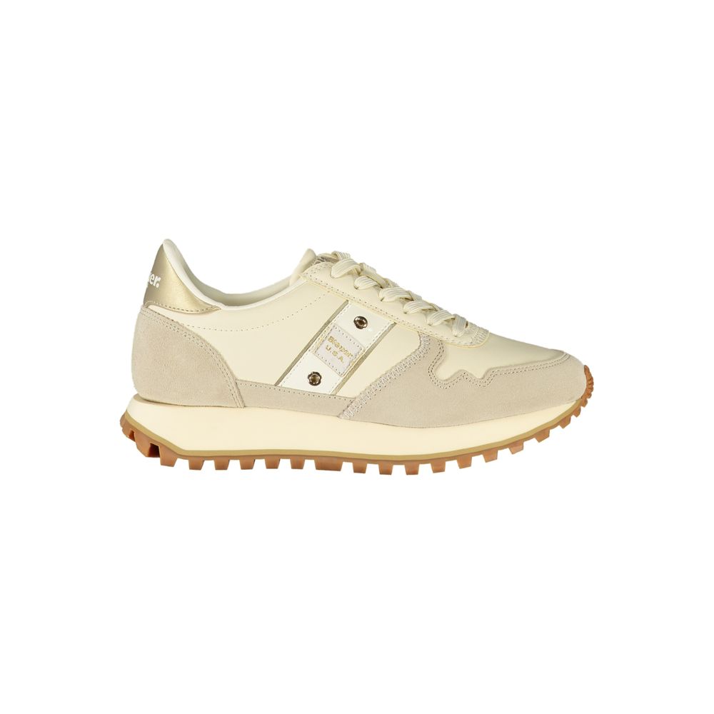 Blauer Women's Beige Sports Sneakers with Gold Details and Logo Application