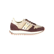 Blauer Women's Beige Sports Sneakers with Wine Red Details and Logo Applique