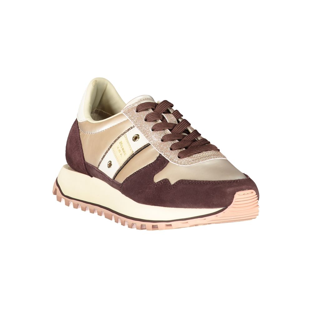 Blauer Women's Beige Sports Sneakers with Wine Red Details and Logo Applique