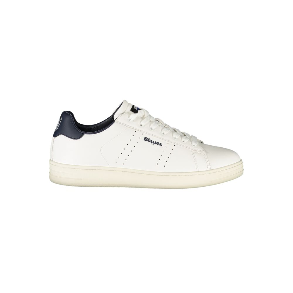 Blauer Men's White Sports Sneakers with Blue Details and Emblematic Logo