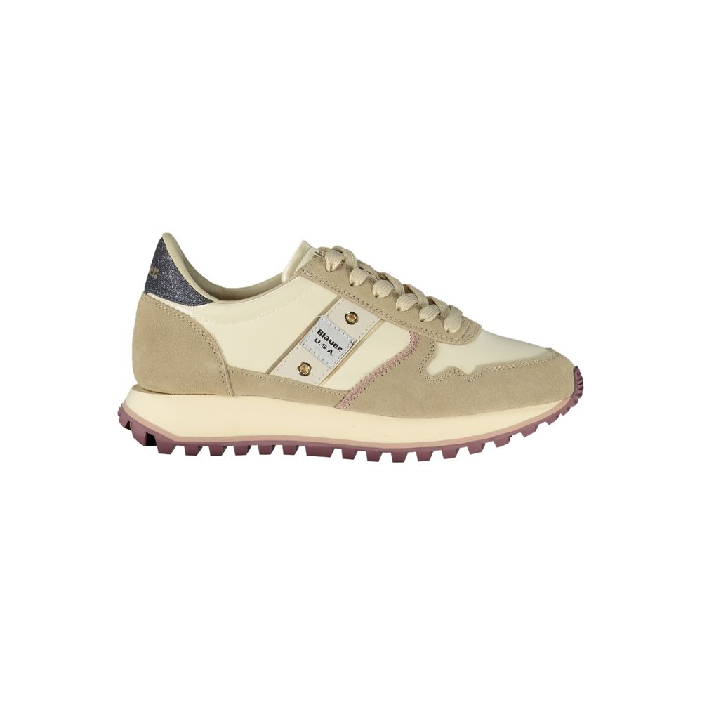 Blauer Women's Beige Sports Sneakers with Contrasting Details and Logo Print
