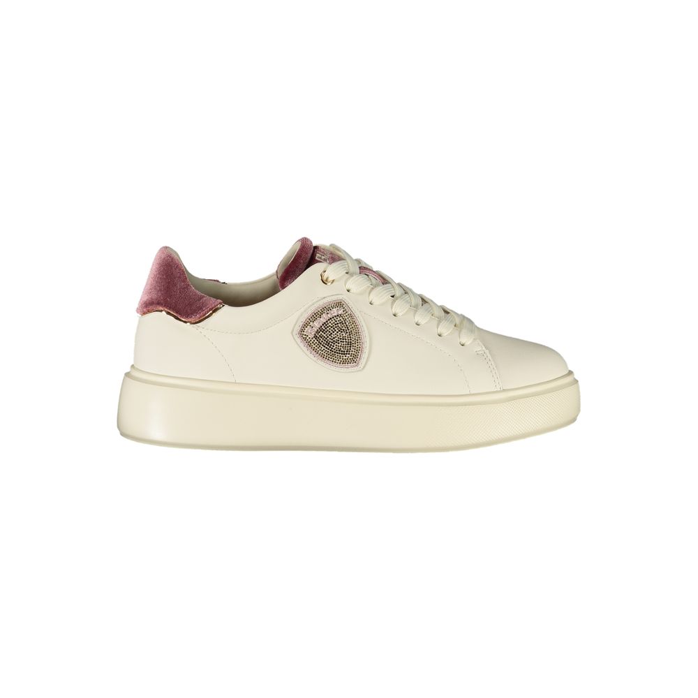 Blauer Women's White Sneakers with Antique Pink and Rhinestone Details
