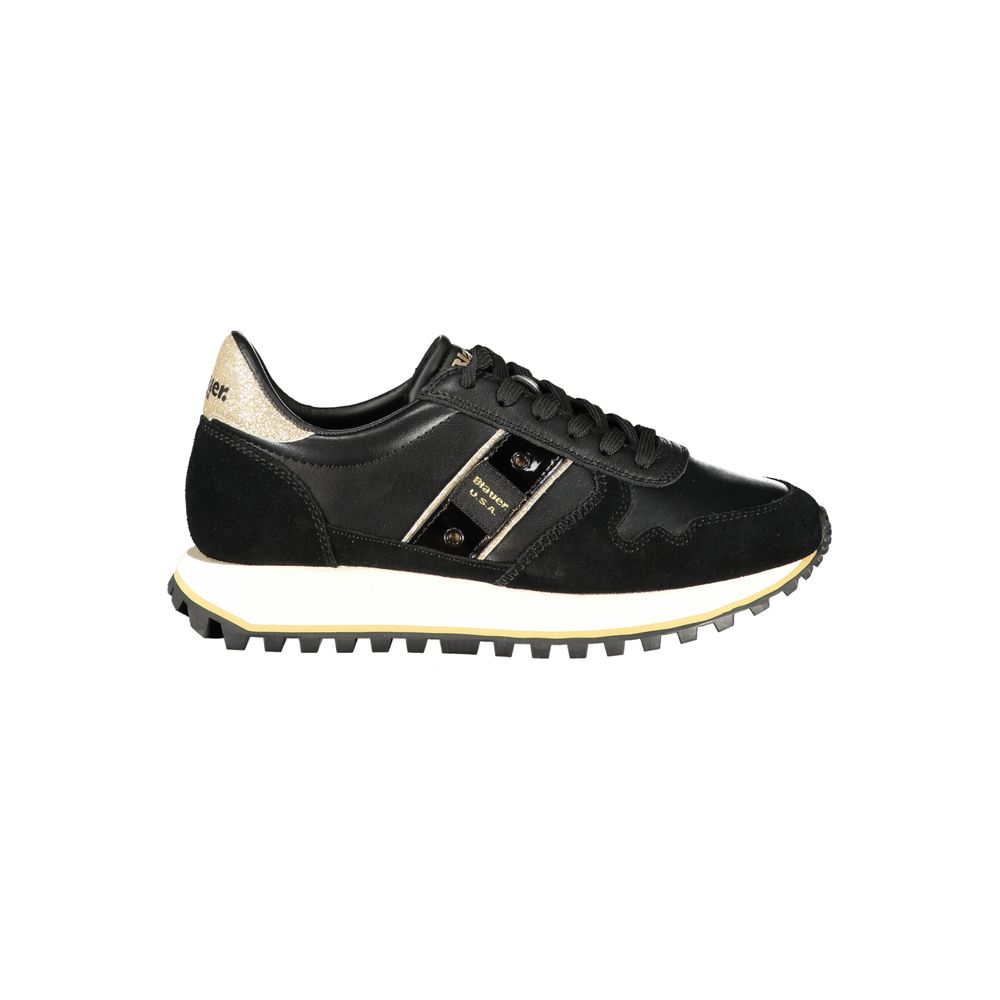 Blauer Women's Black Sports Sneakers with Contrasting Gold Details