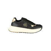 Blauer Women's Black Sneakers with Contrasting Gold Details and Logo