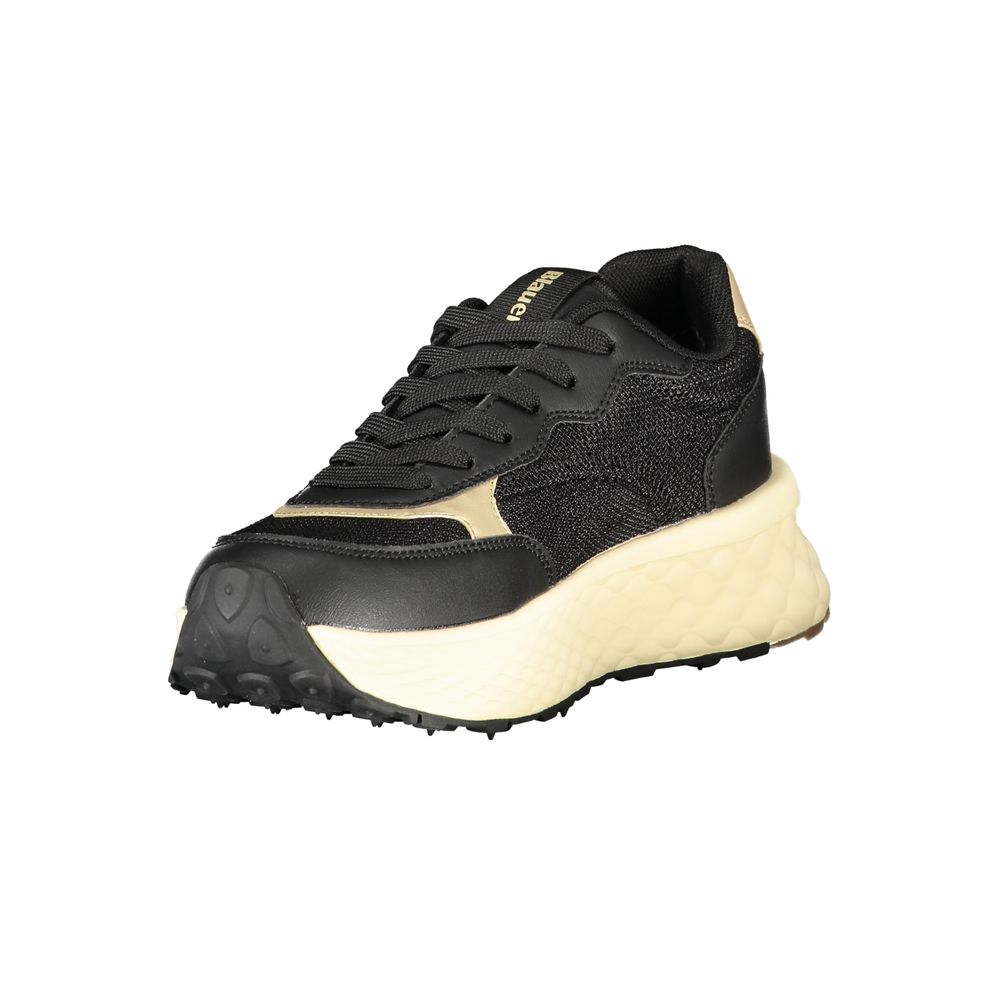 Blauer Women's Black Sneakers with Contrasting Gold Details and Logo