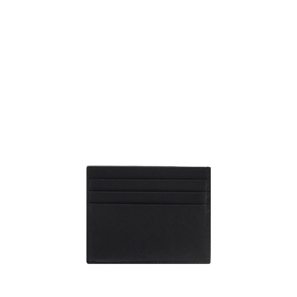 Prada Black Calfskin Card Holder with 6 Slots and Logo Plaque