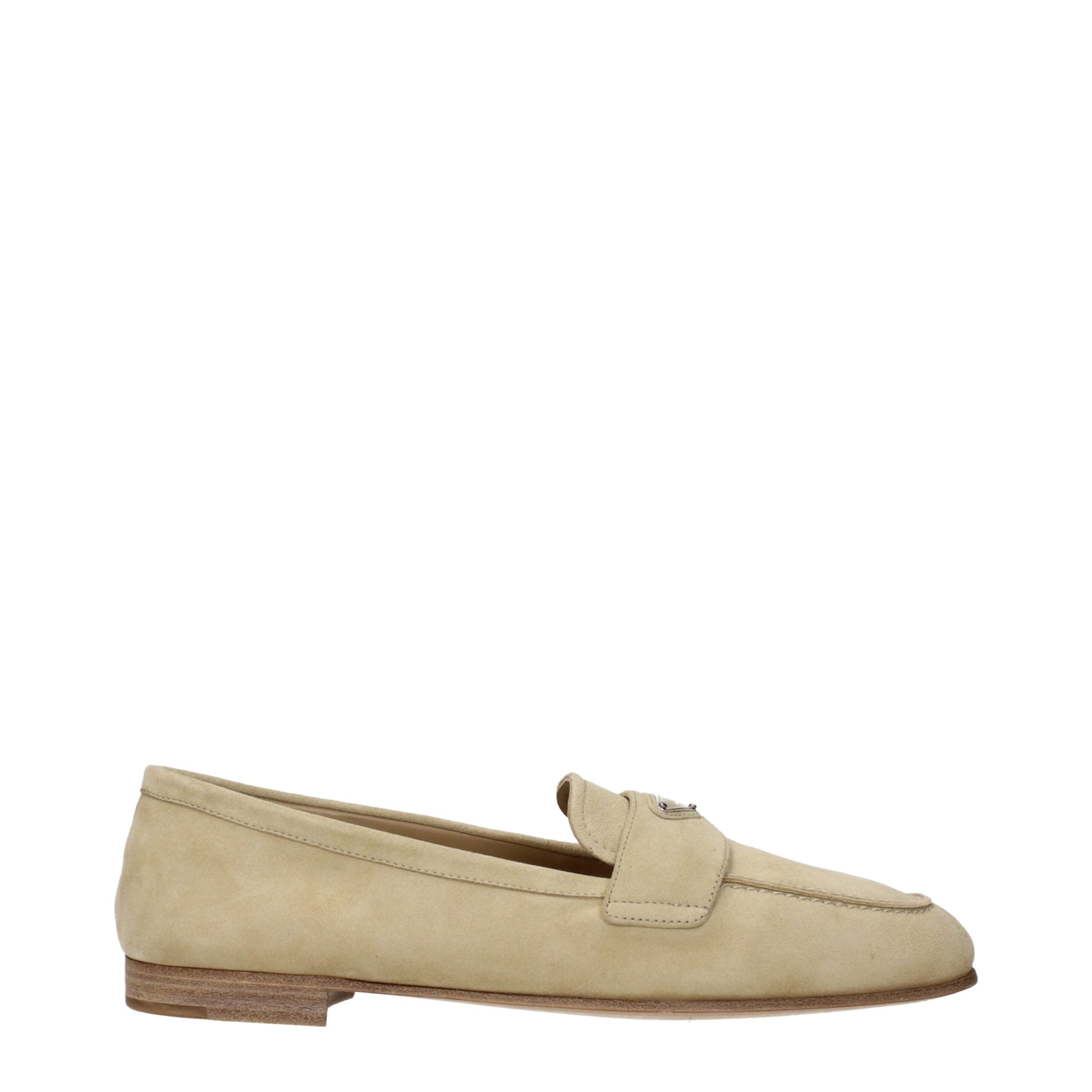 Prada Beige Suede Slip-On Loafer with Front Logo