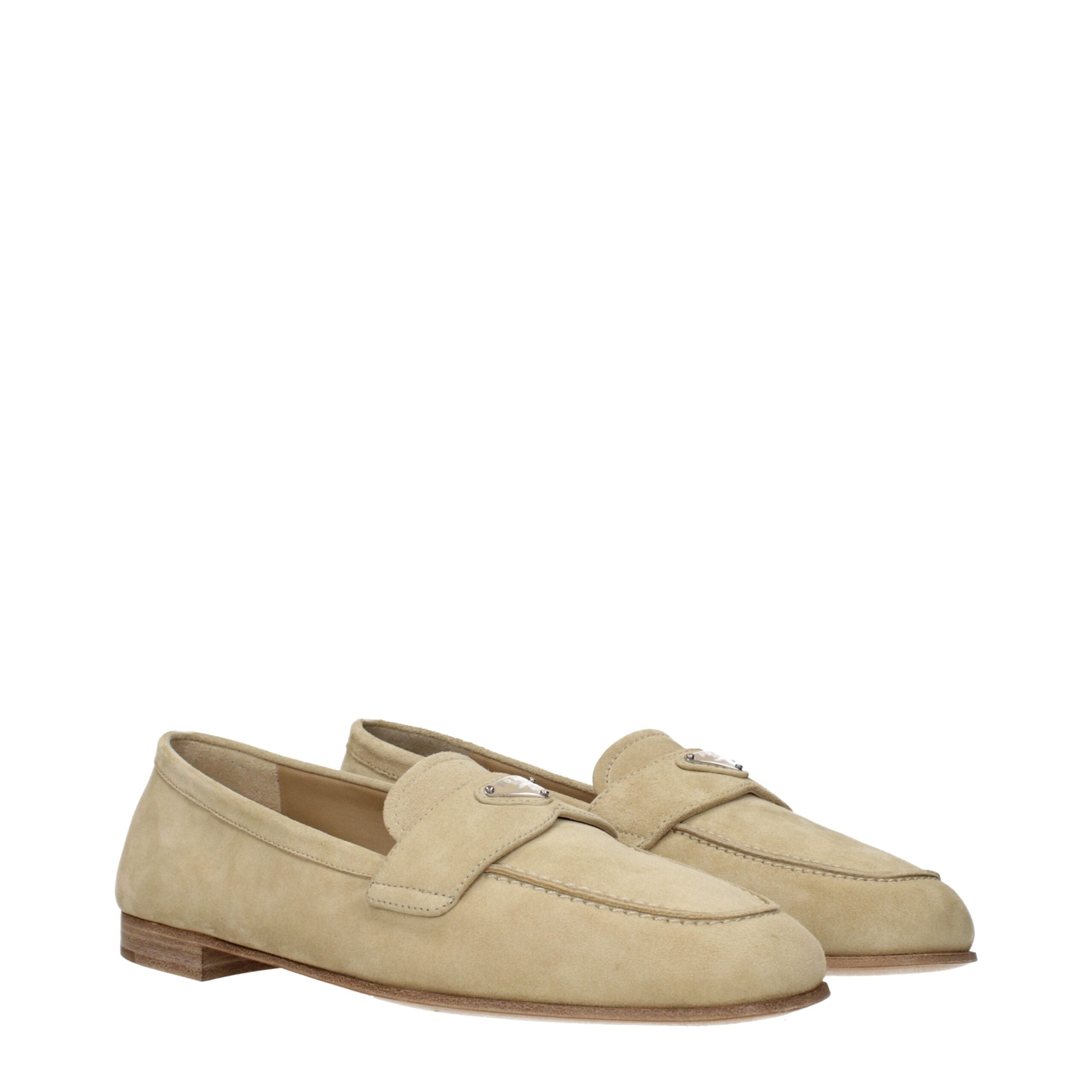 Prada Beige Suede Slip-On Loafer with Front Logo