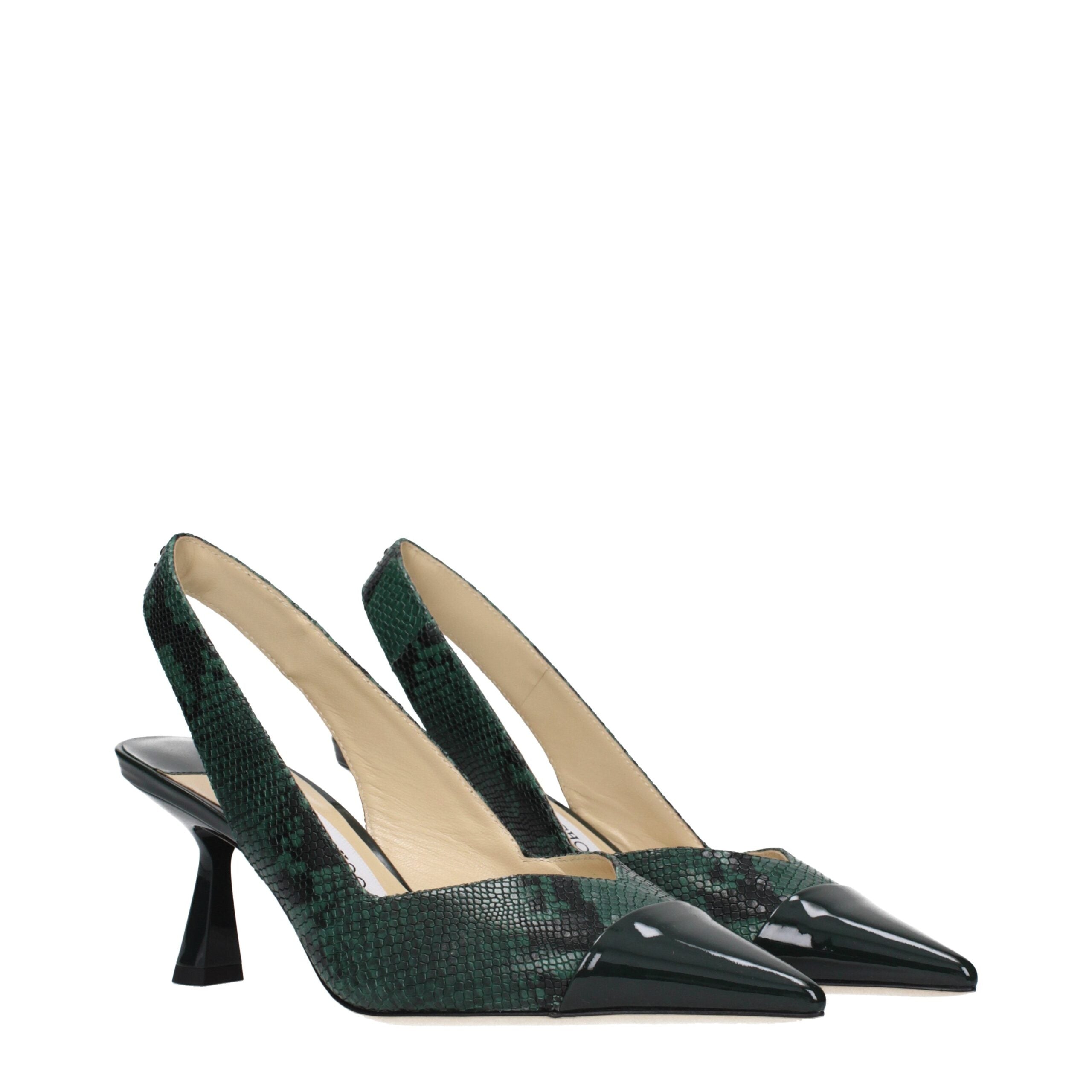 Jimmy Choo LIYA 65 Sandals in Dark Green Genuine Leather, 6.5 cm Heel