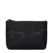 Jimmy Choo RAINA POUCH Black Satin Clutch with Front Logo