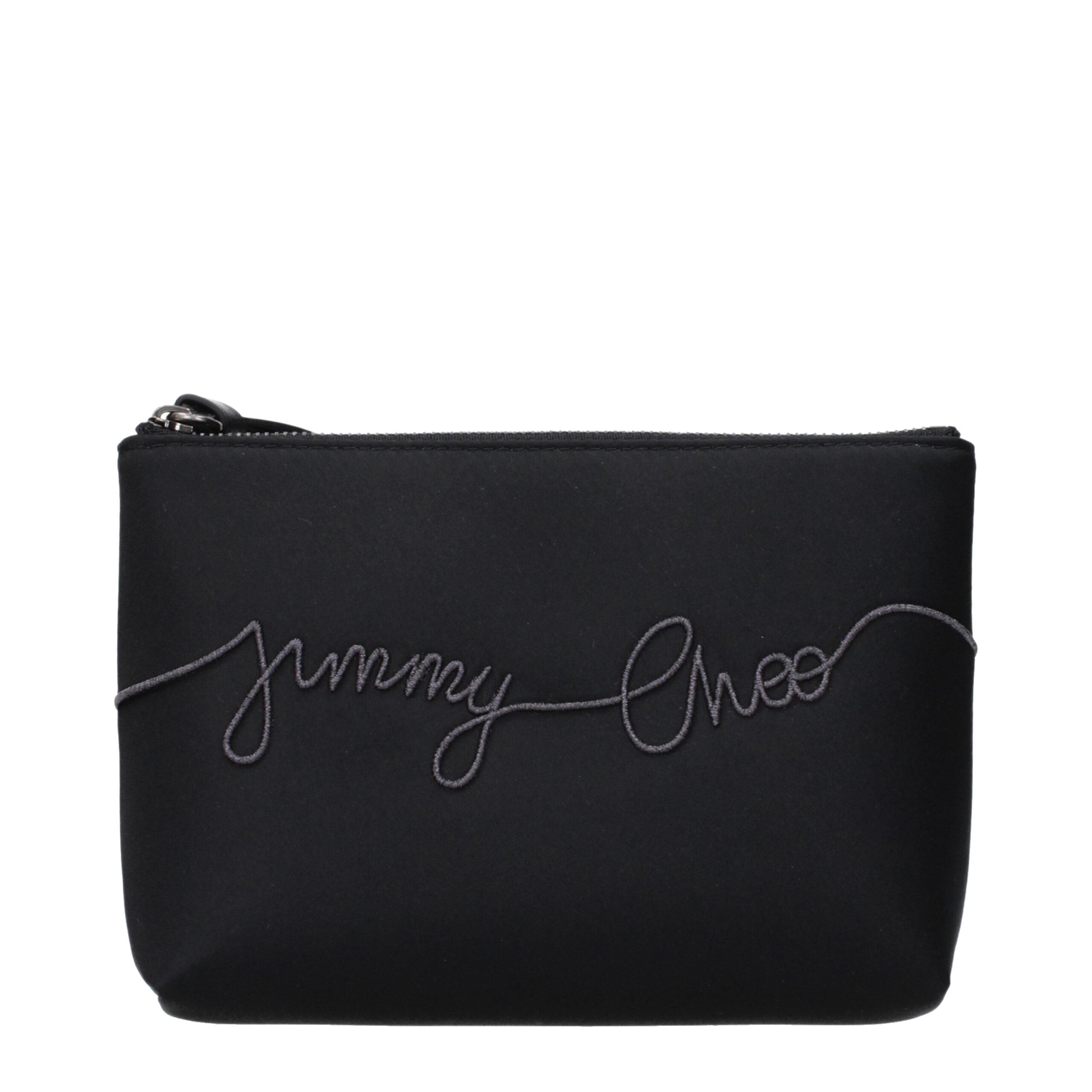 Jimmy Choo RAINA POUCH Black Satin Clutch with Front Logo