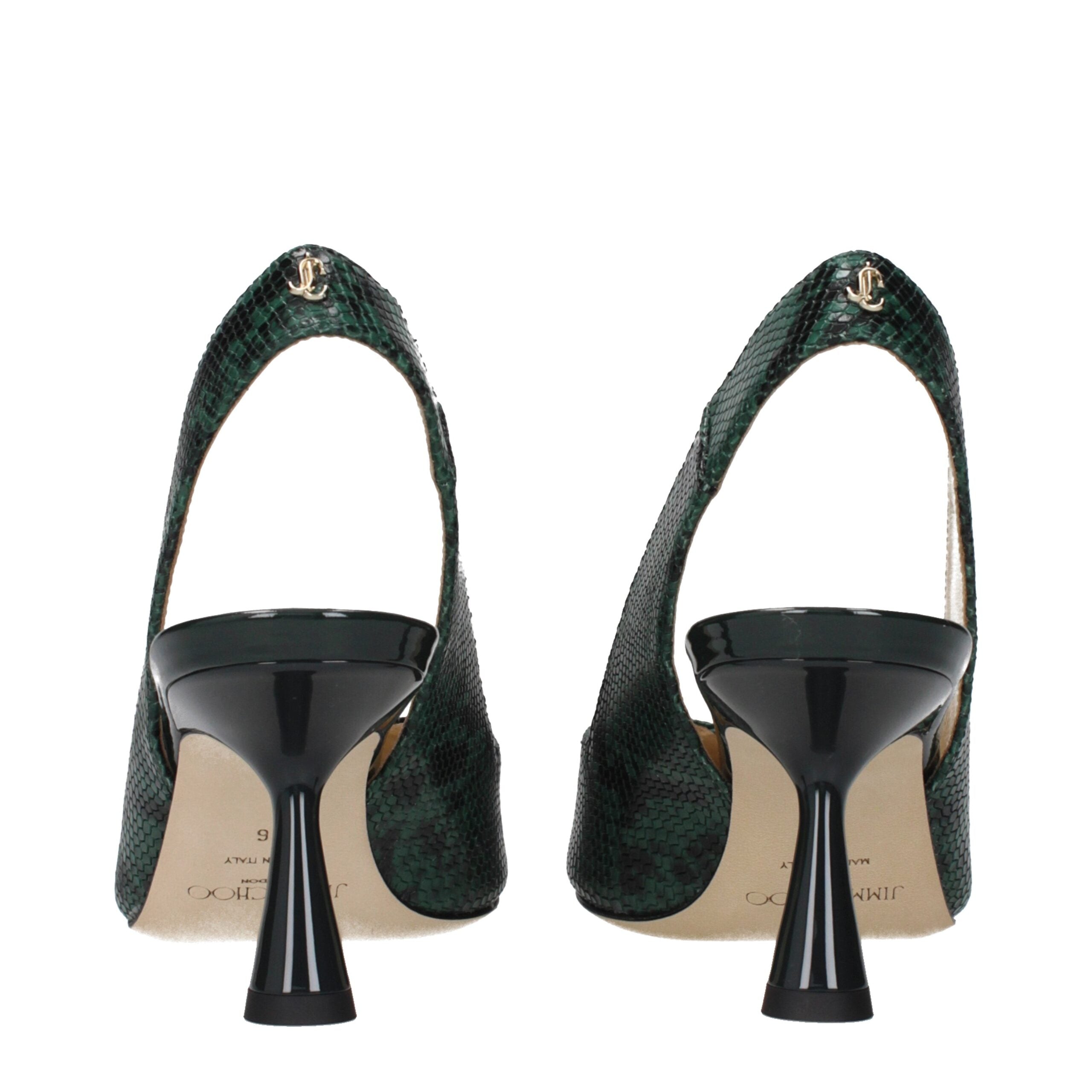 Jimmy Choo LIYA 65 Sandals in Dark Green Genuine Leather, 6.5 cm Heel