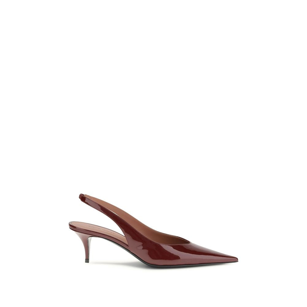 Amina Muaddi Anok Pumps Slingback in Bordeaux Leather Kitten Heel