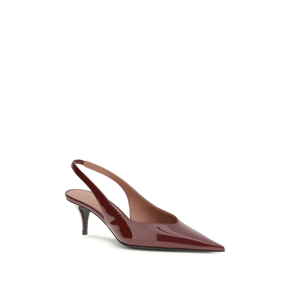Amina Muaddi Anok Pumps Slingback in Bordeaux Leather Kitten Heel