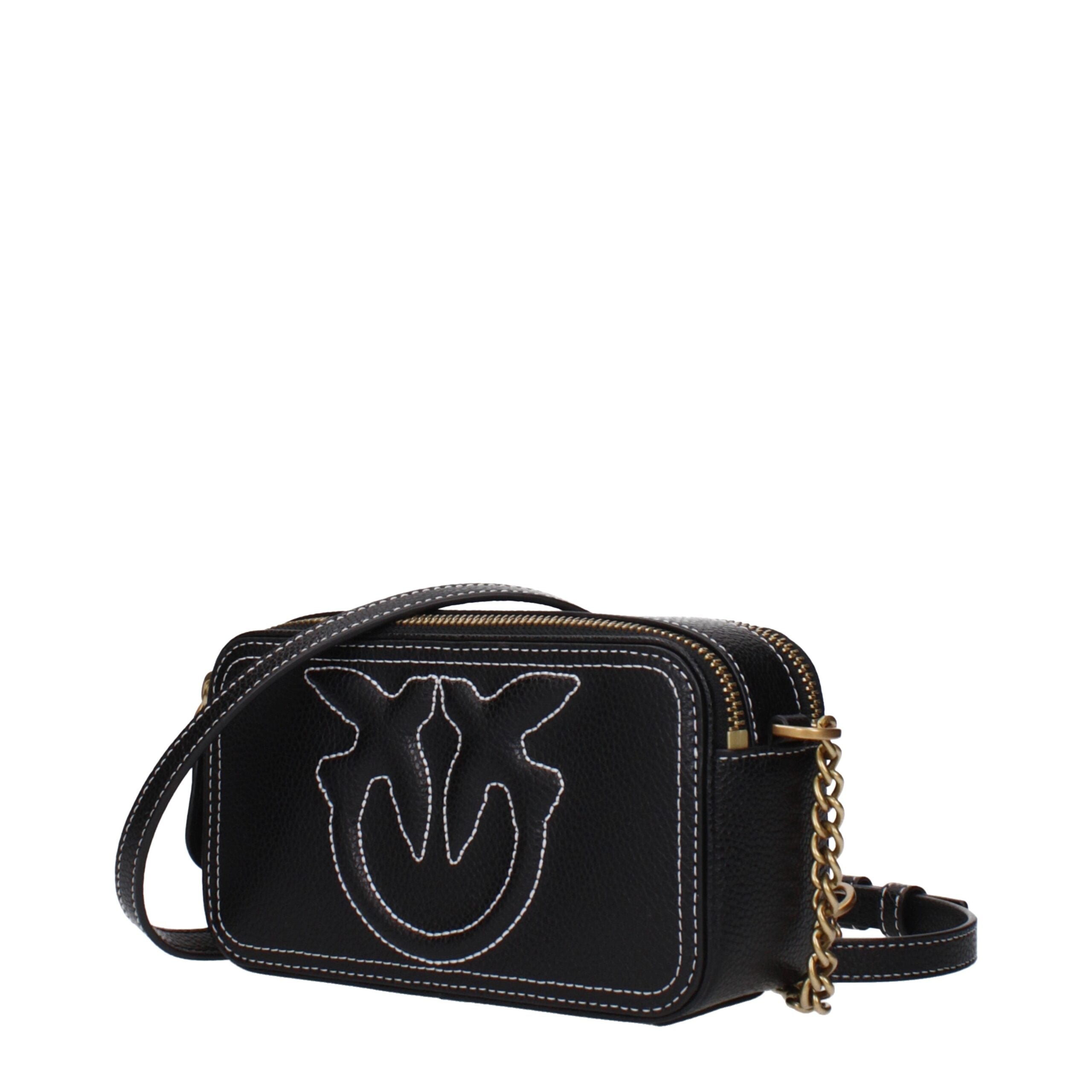 Pinko Carrie Camera Case Black Leather Shoulder Bag